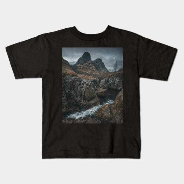 'And down by the River Coe we shall go', Glencoe, Scottish Highlands Kids T-Shirt by mucklepawprint